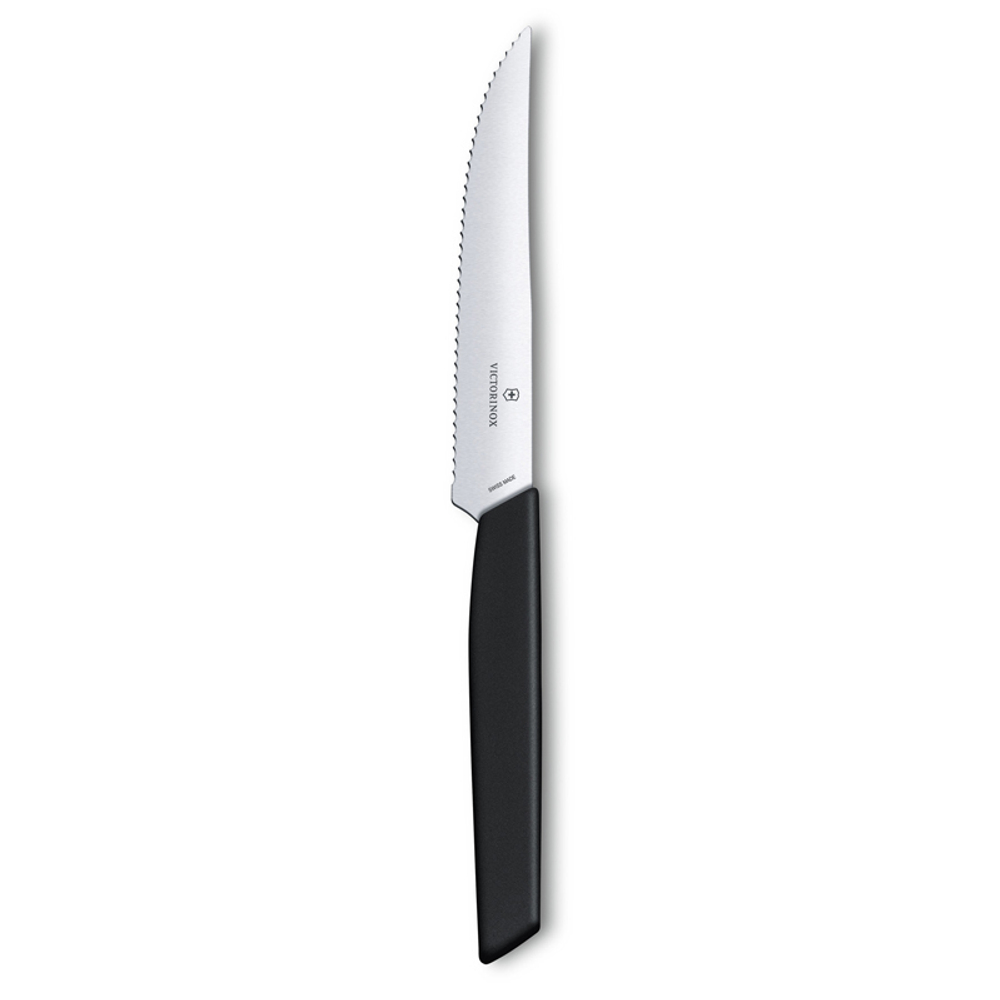 Нож Victorinox для стейков и пиццы, 12 см волнистое, чёрный