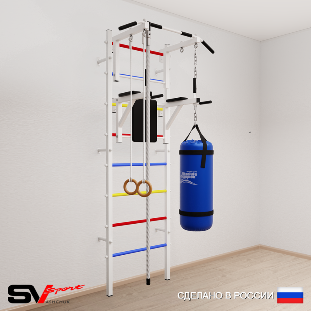 Шведская стенка Sv Sport 5741 (Турник стандарт/Брусья/Канат/Кольца/Цепь/Мешок 15кг)