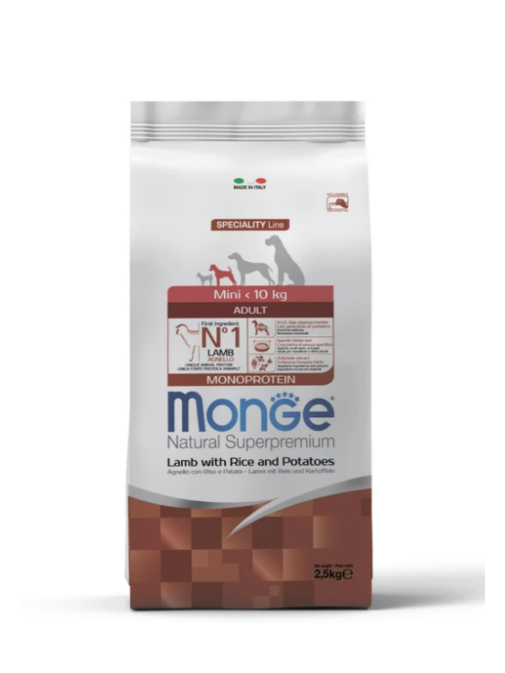 Сухой корм Monge Dog Speciality Line Monoprotein Mini (Монж мини) для взрослых собак мелких пород, из ягненка с рисом и картофелем 2,5 к