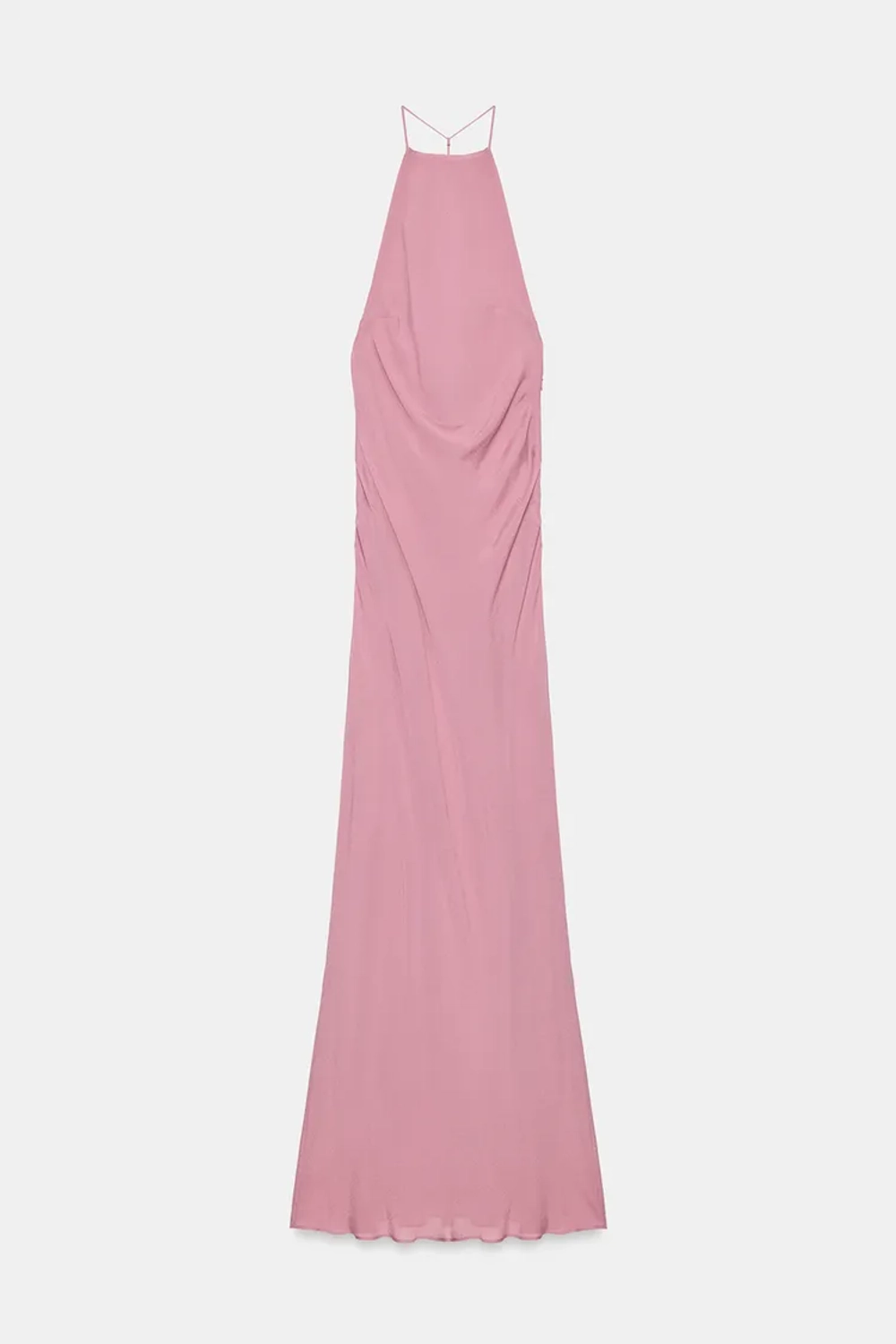 ZARA ДЛИННОЕ ПЛАТЬЕ-ХАЛТЕР, РОЗОВАТЫЙ