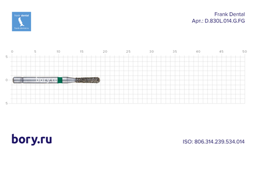 Бор алмазный зеленый  Frank Dental типа FG - D.830L.014.G.FG