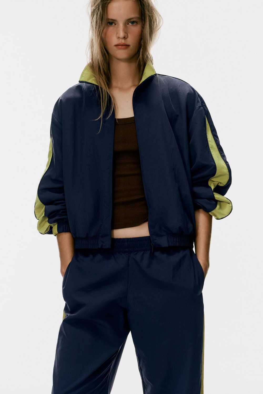 ZARA ТЕХНИЧНЫЕ БРЮКИ С ЛАМПАСАМИ, МОРСКОЙ СИНИЙ