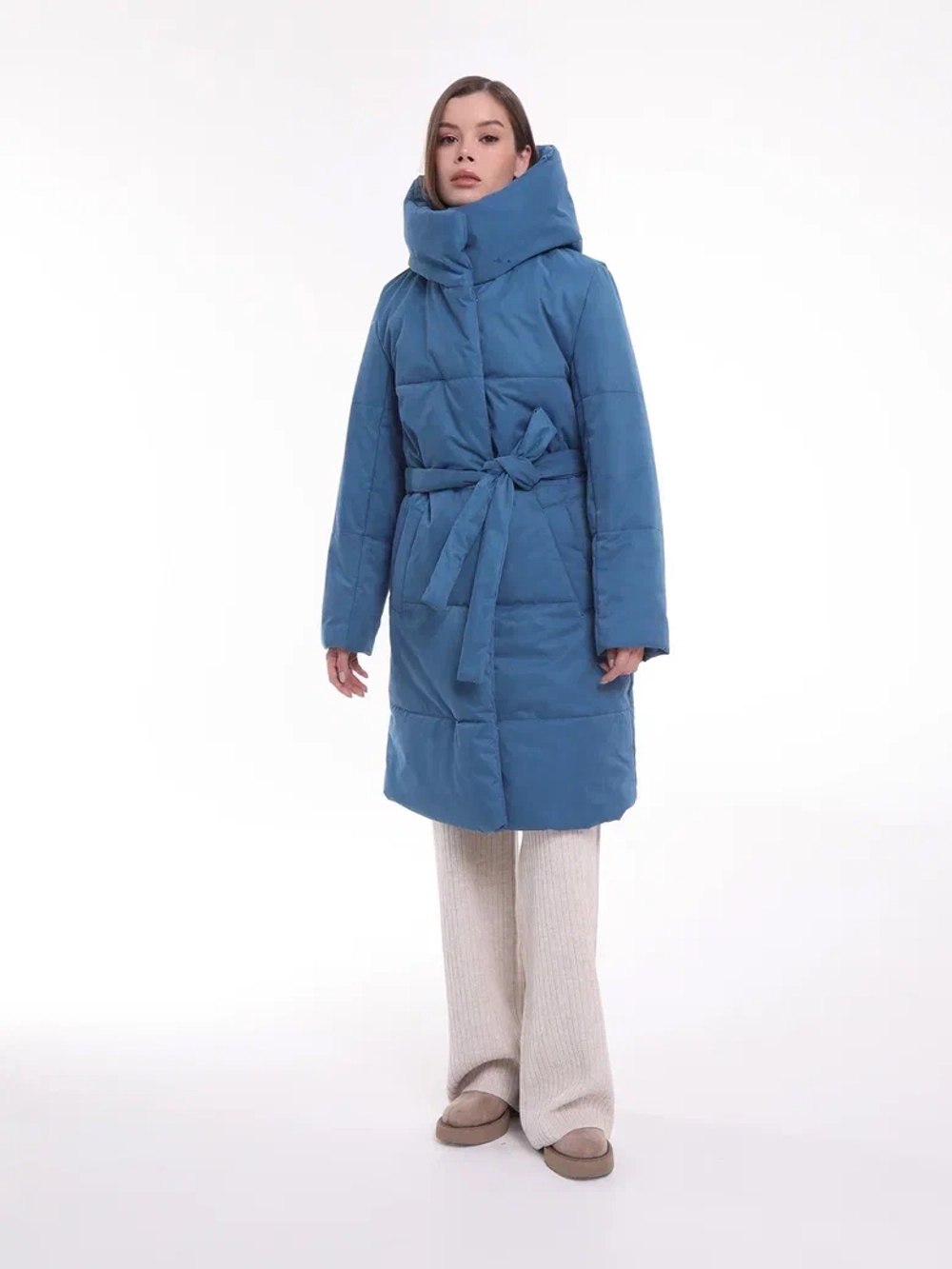 Пуховик базовый короткий - Пыльно-синий