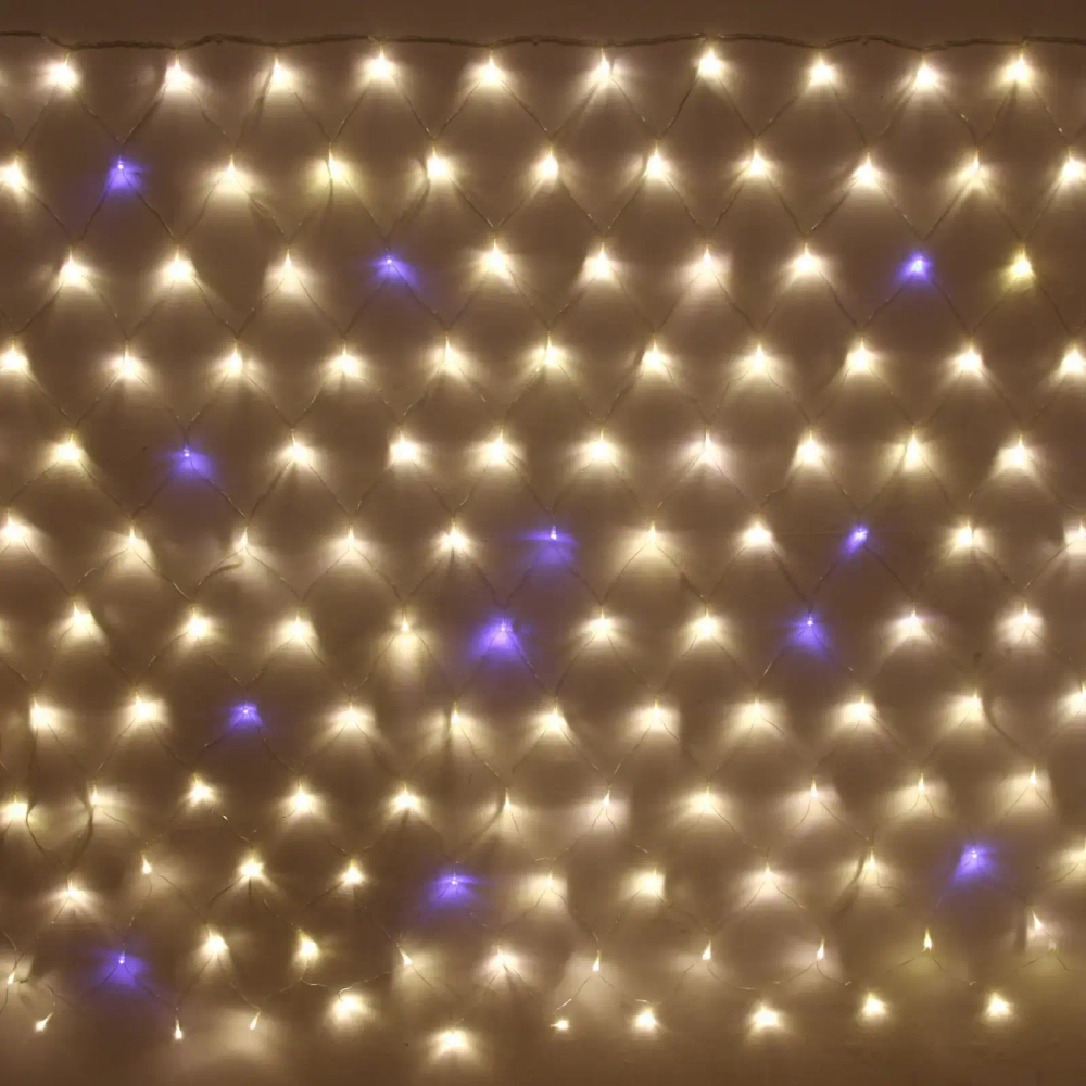 Гирлянда для улицы СЕТКА «Мерцание» ш2,0* в1,5 м 192 ламп LED, прозр.пров,1 реж.,IP-54, Теплый белый, белое мерцание (возможность соединения)