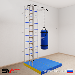 Шведская стенка Sv Sport 5145 (Турник стандарт/Канат/Лестница/Цепь/Мешок 15кг/Мат 1м)