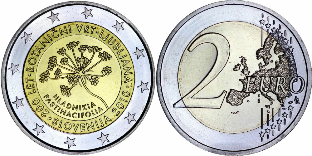 Словения 2 евро, 2010 200 лет Ботаническому саду Любляны UNC