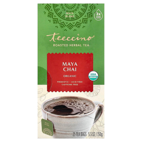 Teeccino, Органический жареный травяной чай, Maya Chai, без кофеина, 25 чайных пакетиков, 150 г (5,3 унции)