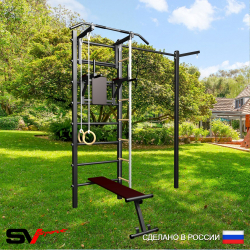 Уличная шведская стенка Sv Sport с комплектом турник прямой У426 (Турник/Брусья/Скамья/Канат/кольца/лестница/Кронш бокс)