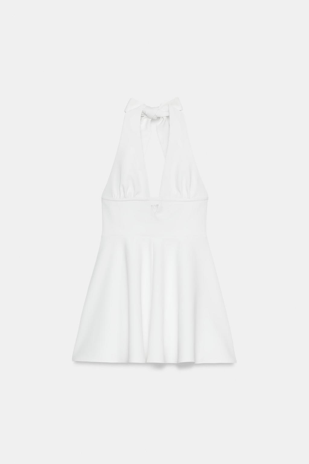ZARA ПЛАТЬЕ ХАЛТЕР С ЮБКОЙ-КЛЕШ, БЕЛЫЙ