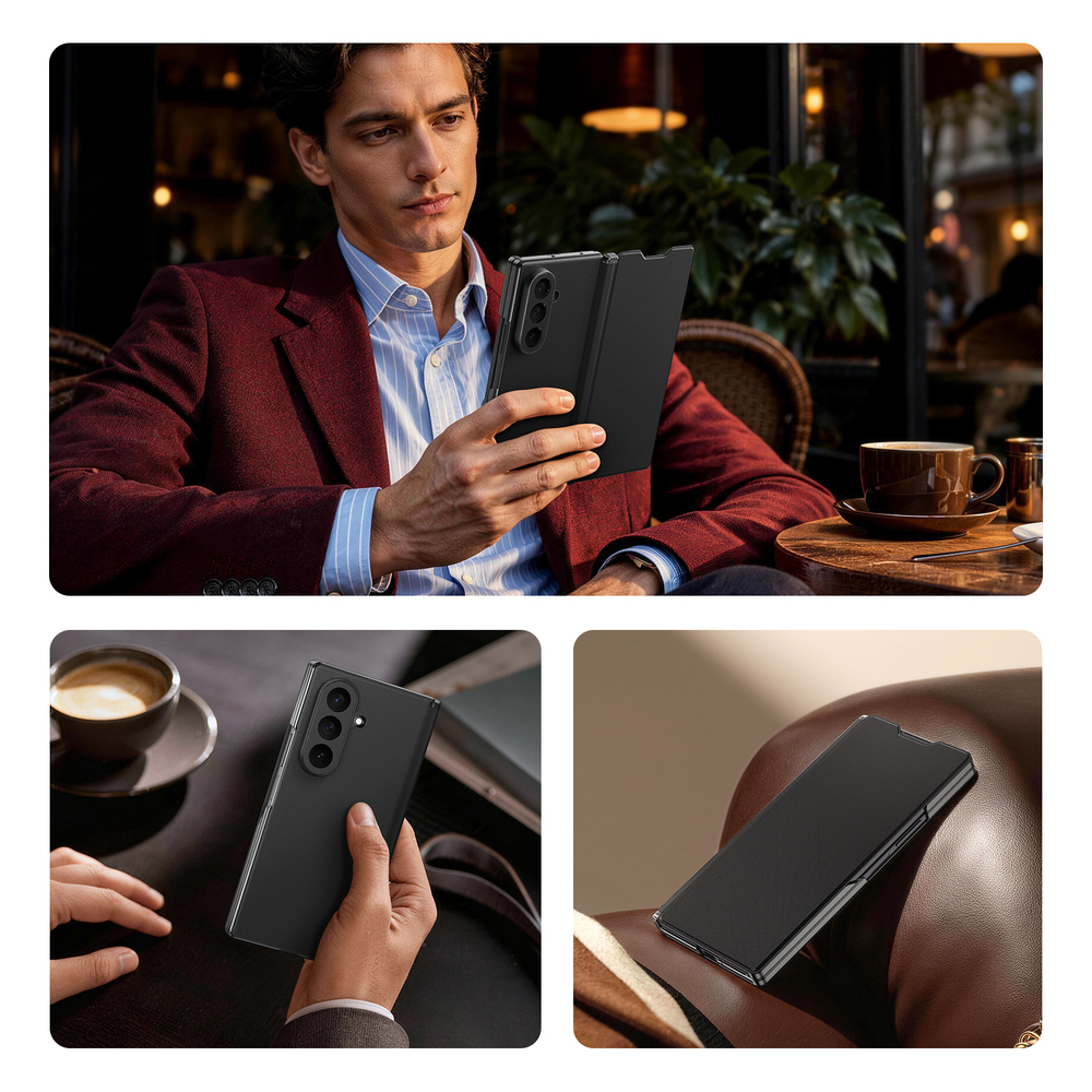 Чехол с покрытием "под кожу" черного цвета для Samsung Galaxy Z Fold 8 Ultra, серия Fort Series Case от Dux Ducis