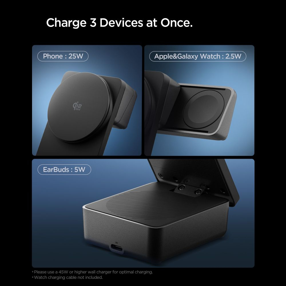 Док-станция Spigen EF323MQ 3в1 MAGNETIC Magsafe WIRELESS CHARGER 25W QI2.2 BLACK