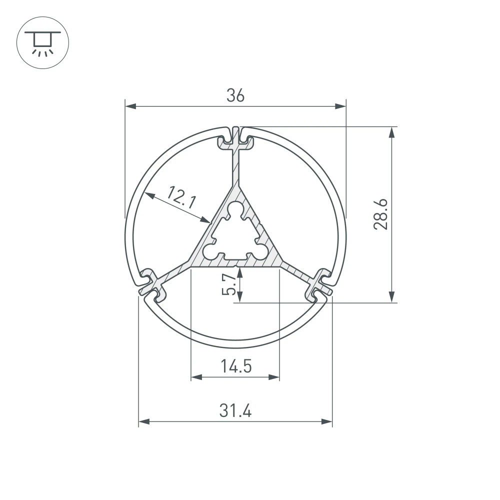 Профиль ROUND-D36-360-2500 ANOD BLACK (Arlight, Алюминий) 050250