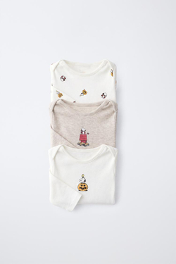ZARA НАБОР ИЗ 3 БОДИ С ПРИНТОМ SNOOPY PEANUTS™ И КОСТЮМОМ, ЭКРЮ/БЕЖЕВЫЙ