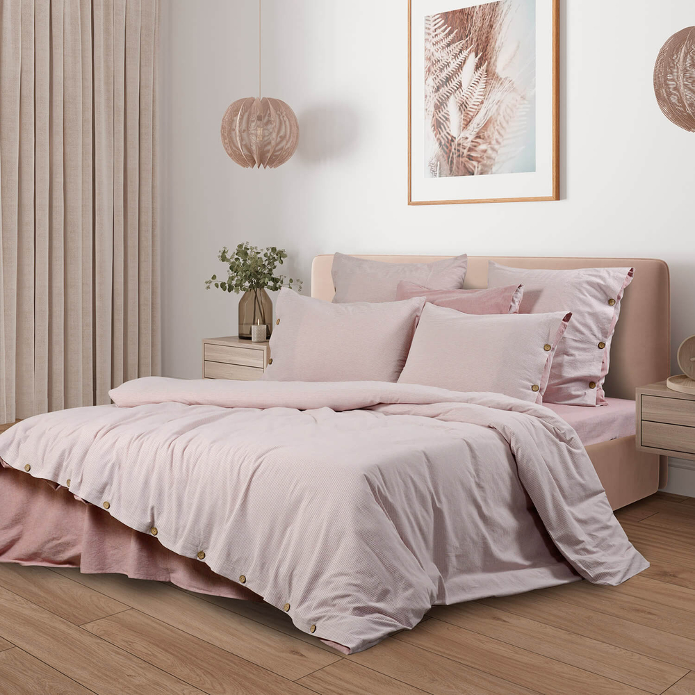Постельное белье 2 спальное евро макси Sharmes Rustic розовая полоса