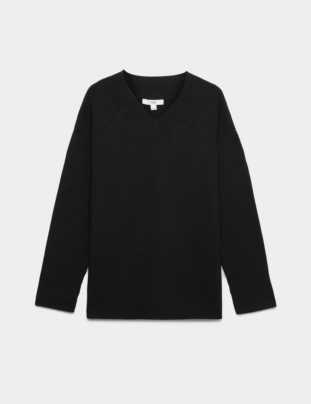 Длинный ребристый свитер с V-образным вырезом - Marks & Spencer