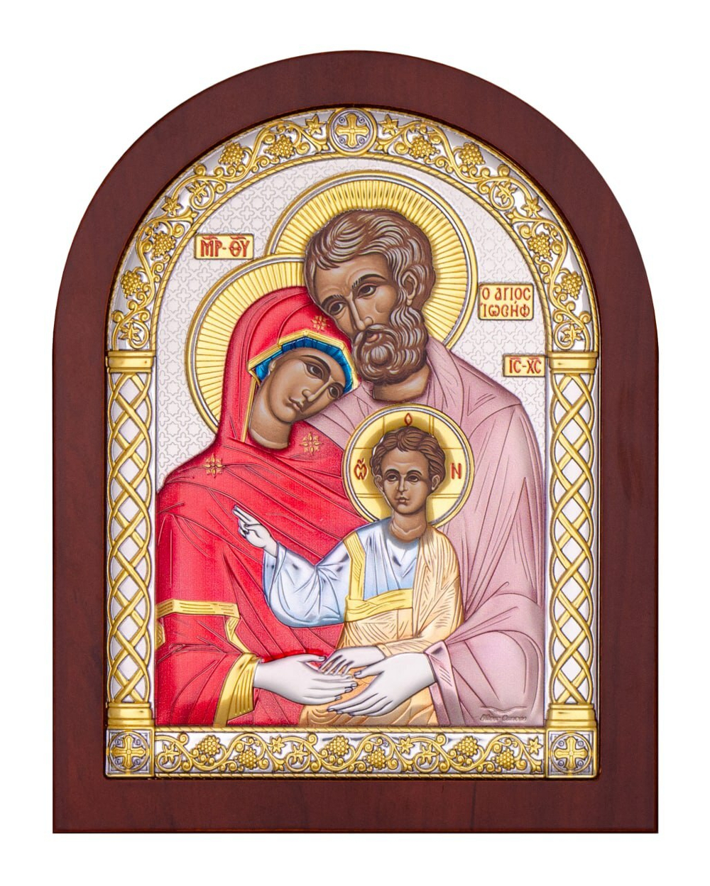 Св. Семейство, икона арочная, красное дерево, эмаль  60х75