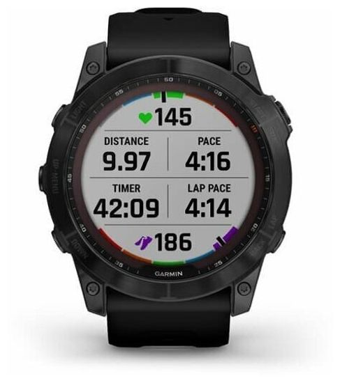 Умные часы Garmin Fenix 7X Sapphire Solar титановый черный DLC с силиконовым ремешком