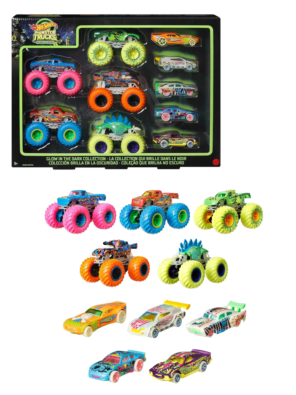 Игровой набор Hot Wheels Светящиеся авто и грузовики HCB57 | Hot Wheels Monster Trucks Glow in the Dark Collection 4+
