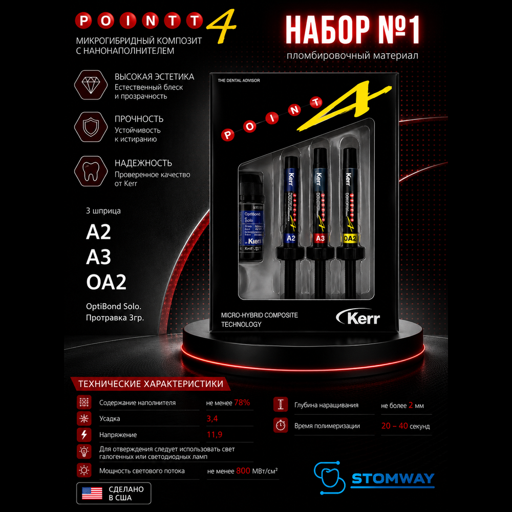 Point 4 Mini Kit №1 (3шпр.*3гр.) (А2,А3,ОА2)+бонд 3мл. Поинт 4 Мини Кит, пломбировочный материал