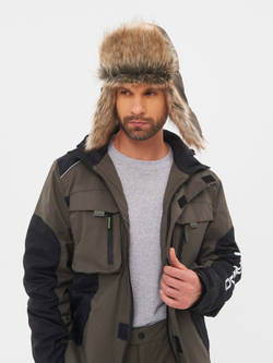 Шапка ушанка с маской Huntsman Евро Енот (Taslan, Хаки)