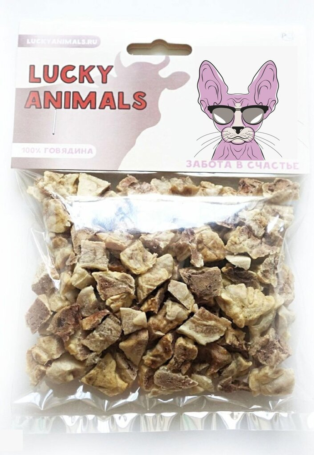 Говяжье легкое "Lucky Animals", для кошек, мультивитаминное, 12 г