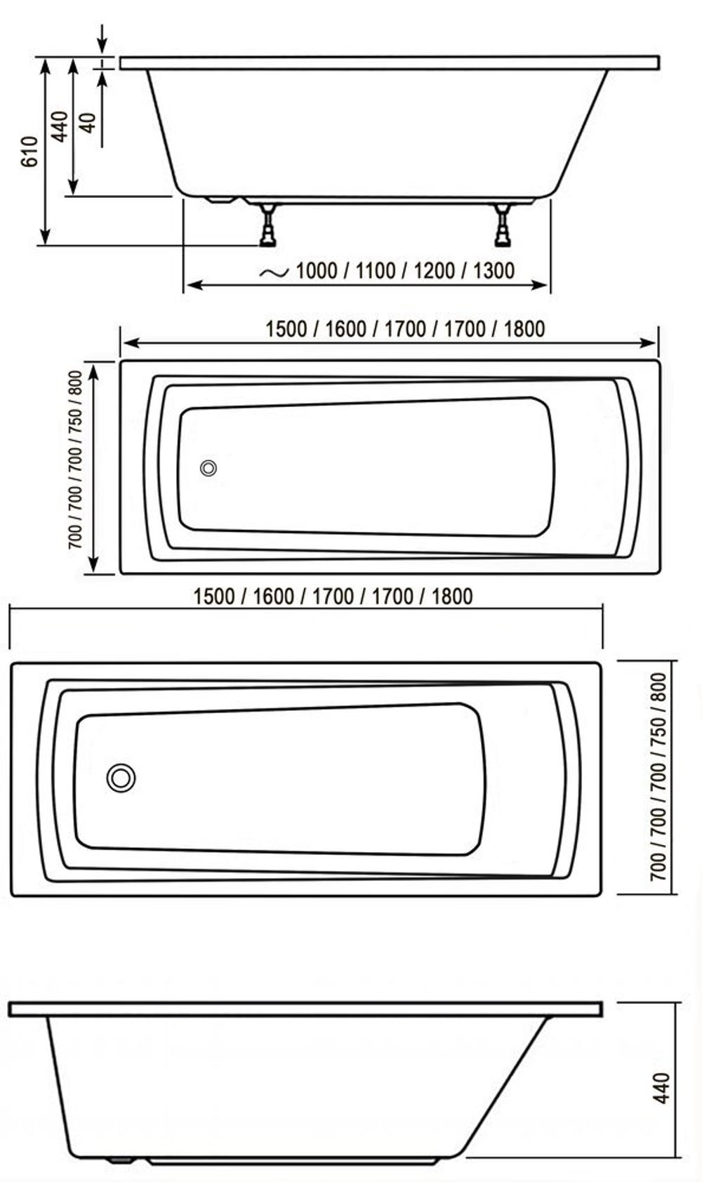 Акриловая ванна Ravak Domino Plus (Равак Домино Плюс) 160х70