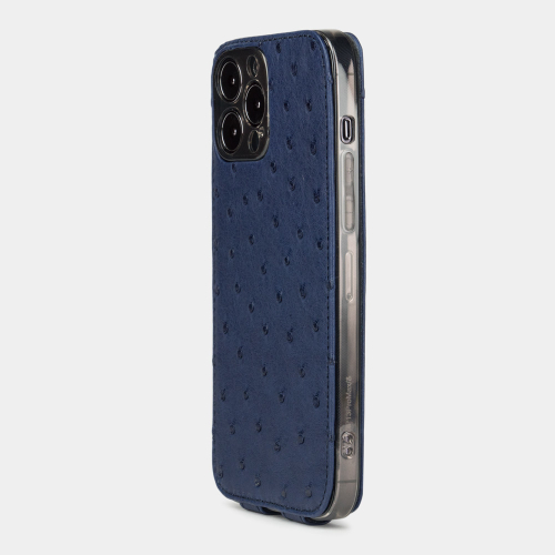 Чехол для iPhone 13 Pro Max из кожи страуса, синего цвета