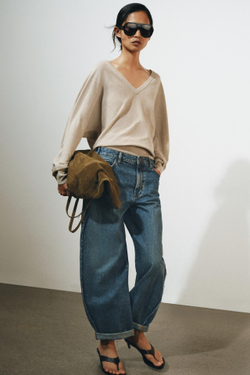 ZARA ДЖИНСЫ BALLOON СО СРЕДНЕЙ ПОСАДКОЙ — ZW COLLECTION, СИНИЙ
