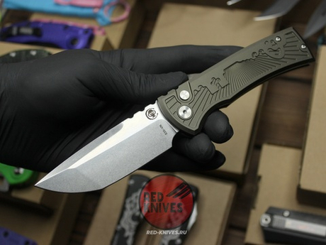 Нож Chaves Knives / Pro-Tech Redencion 229 Auto FDE Battleworn TANTO GREEN - рук алюм, гравировка, шайбы