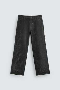 ZARA БРЮКИ RELAXED FIT С ФЛОКИРОВАНИЕМ, СЕРЫЙ