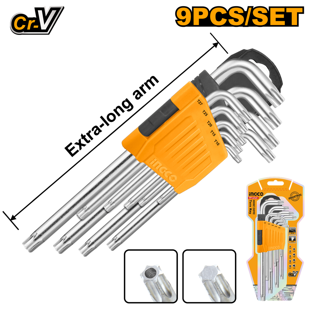 Набор шестигранников TORX Extra Long INGCO HHK13092 INDUSTRIAL Т10-Т50