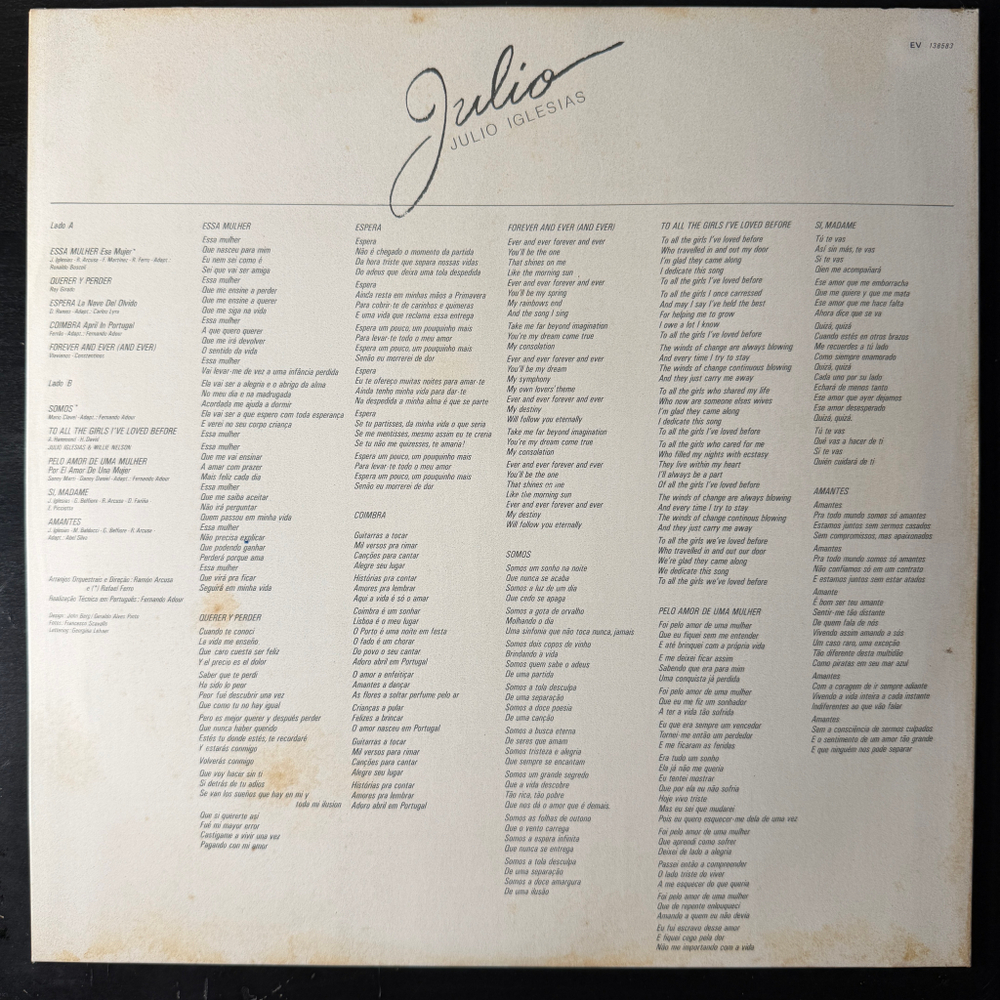 Julio Iglesias ‎– Julio (Бразилия 1984г.)