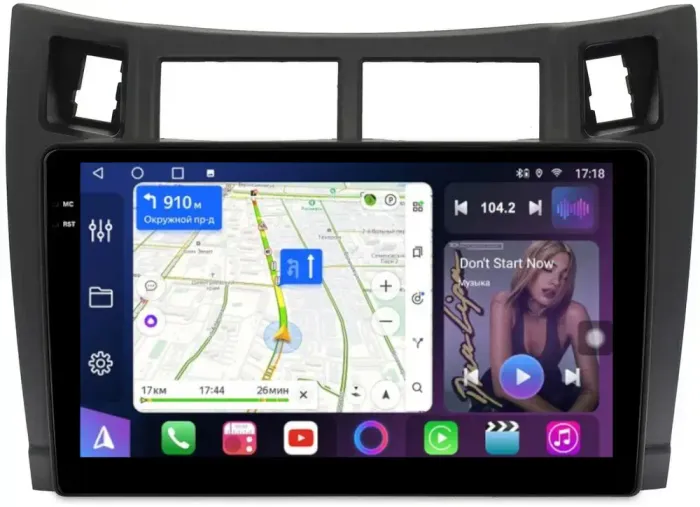 Магнитола для Toyota Vitz 2, Yaris 2 2005-2011 (рамка черная) - FarCar S500-TS10 монитор 9.5" QLED на Android 14, Быстрая, CarPlay, 4G SIM-слот