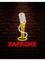 Неоновая вывеска караоке, микрофон