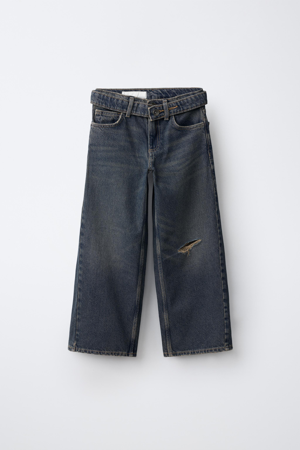 ZARA ДЖИНСЫ WIDE LEG С РЕМНЕМ, СИНИЙ