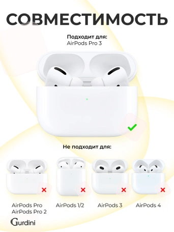 Чехол для Airpods Pro 3 Gurdini прорезиненный soft touch c карабином Желтый