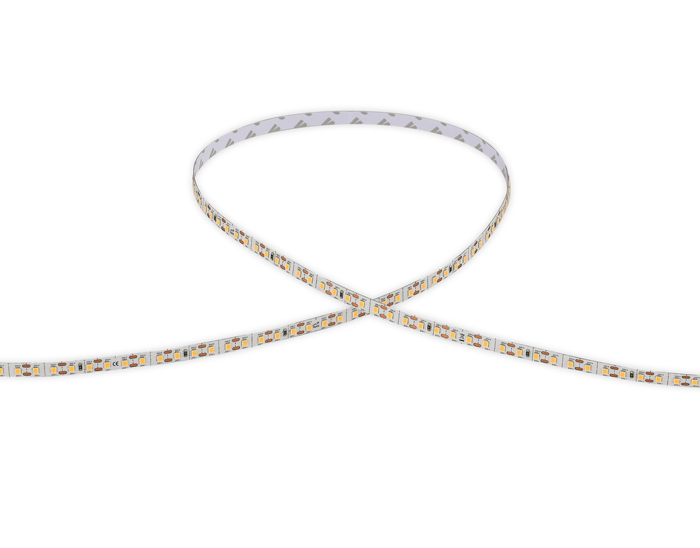 Лента светодиодная SMD тёплая DC24V 9, 6W/m 2700K 1285Lm/m 120д/м CRI>90 IP20,  упаковка 5 метров,  ширина 8мм,  высота 1, 5мм,  самоклейкая