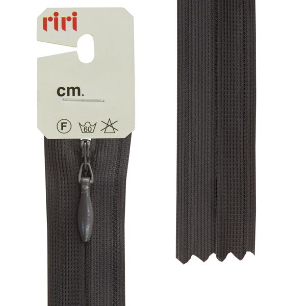 Молния потайная (скрытая) RIRI Т3 (3 мм) 1 зам., н/раз., 22 см, цв.2127, асфальт, 10 шт