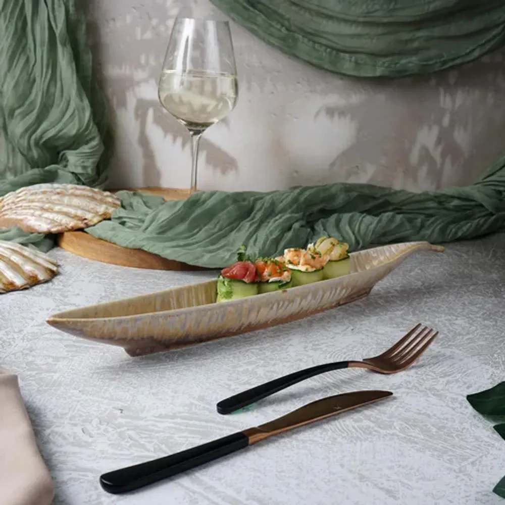 Блюдо овальное 44*5 см h4 см 200 мл для закусок Pearl Fish Sea Stone Frutti di Mare P.L. [4]