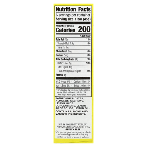 Larabar, Real Fruit & Nut Bar™, со вкусом лимона, 6 батончиков по 45 г (1,6 унции)