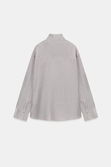 ZARA РУБАШКА С ЗАПАХОМ ИЗ 100% ШЕЛКА — ZW COLLECTION, СЕРЫЙ