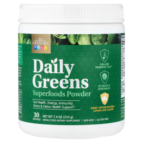 21st Century, Daily Greens, суперфуды в порошке, лимон и лайм, 210 г (7,4 унции)