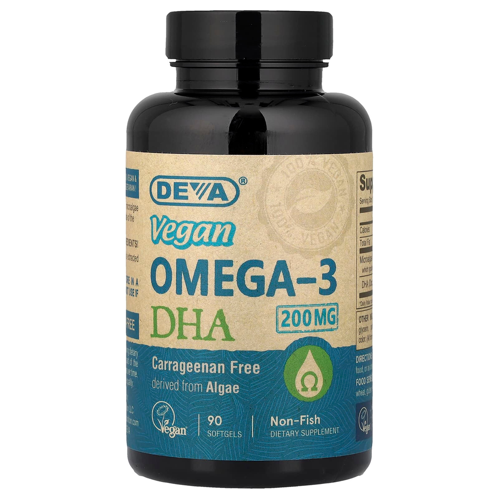 Deva, веганская омега-3 кислота ДГК, 90 капсул