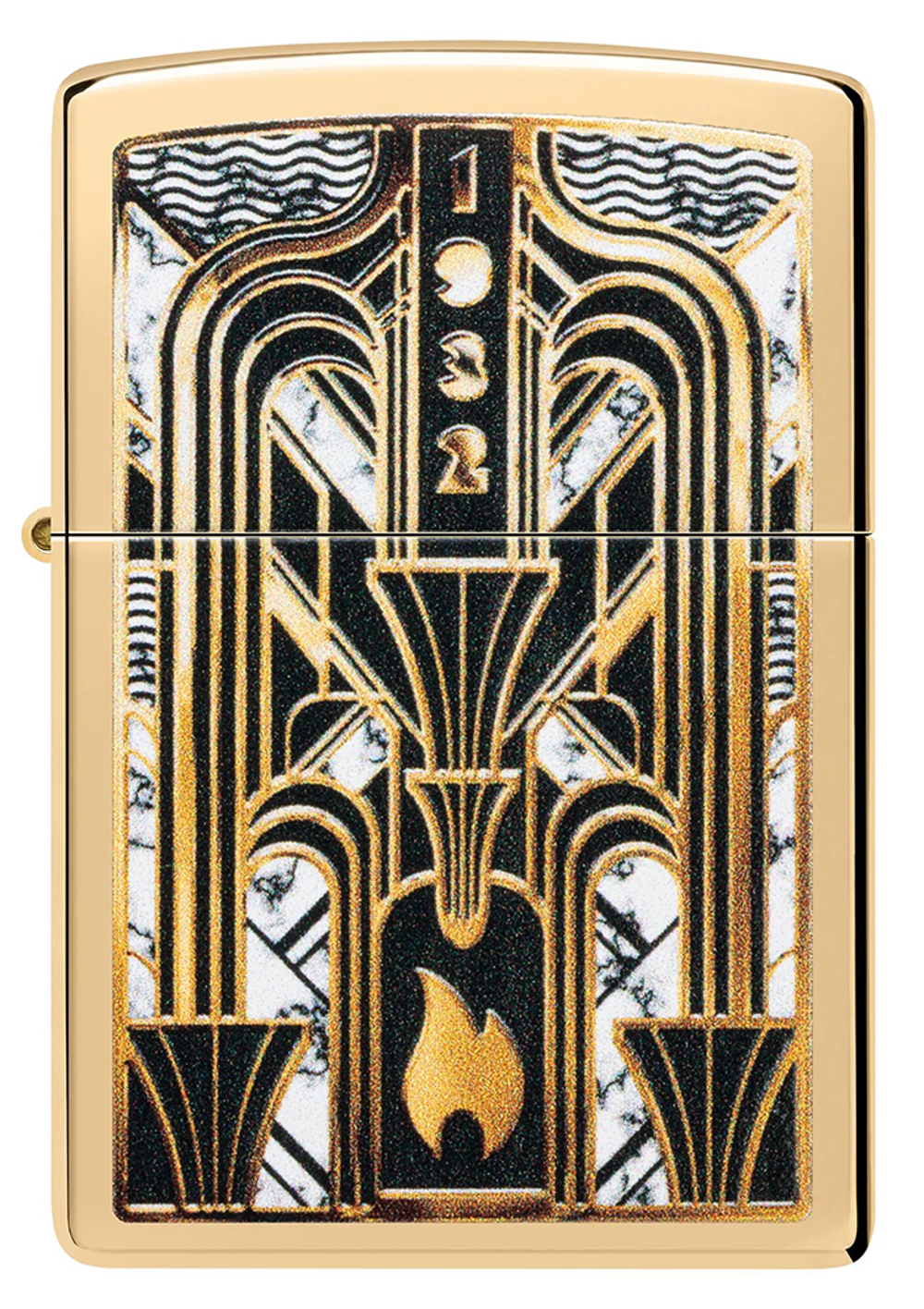 Зажигалка ZIPPO Пламя в стиле ар-деко с покрытием Глянцевая латунь | Art Deco Flame High Polish Bras