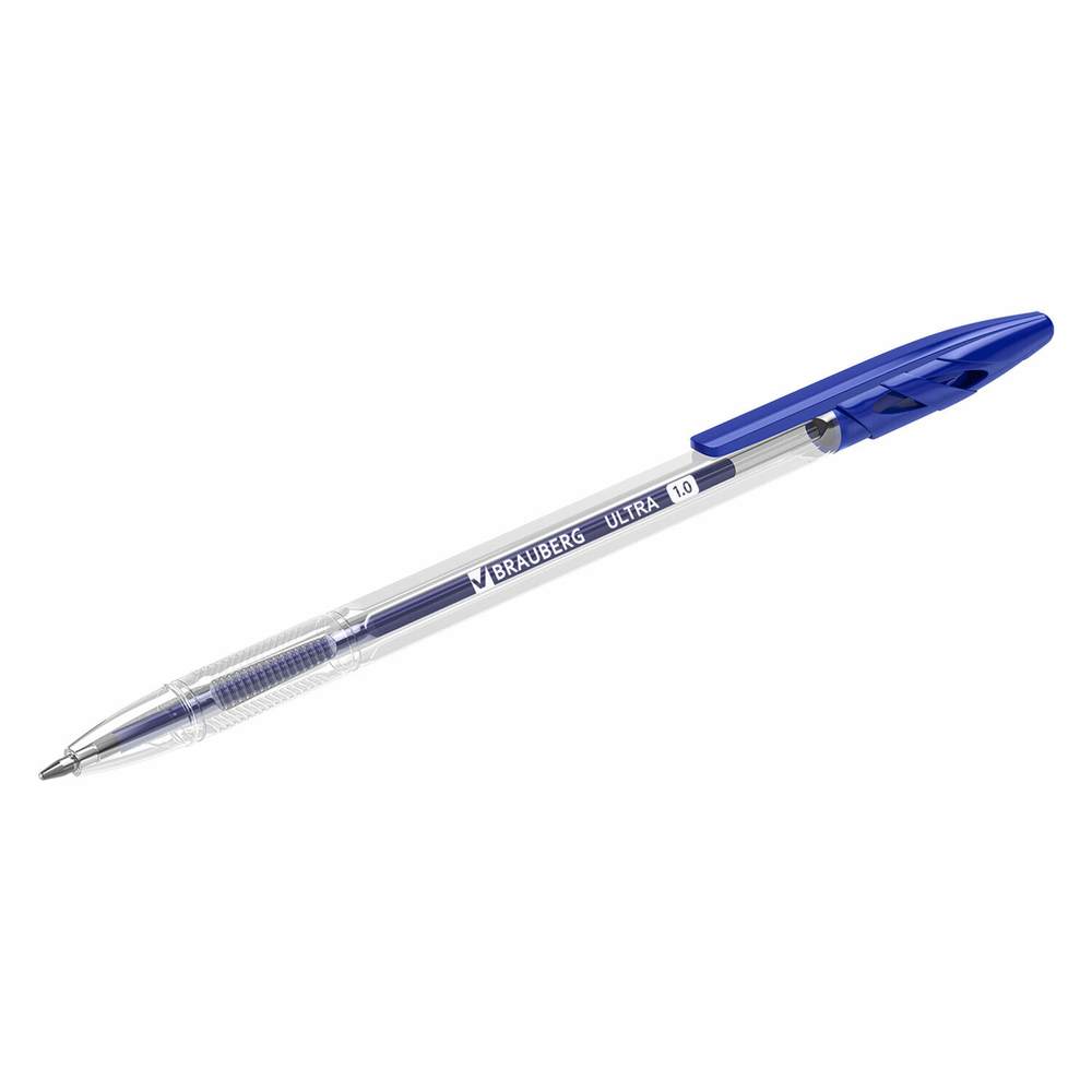 Ручки шариковые BRAUBERG "ULTRA", СИНИЕ, НАБОР 10 штук, корпус прозрачный, узел 1 мм, 143570