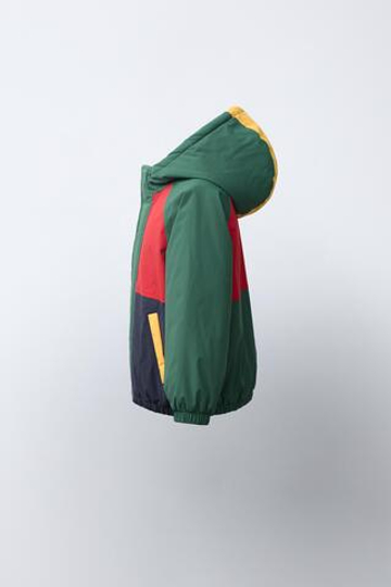 ZARA СТЕГАНАЯ КУРТКА COLORBLOCK WATER REPELLENT, ЗЕЛЕНЫЙ