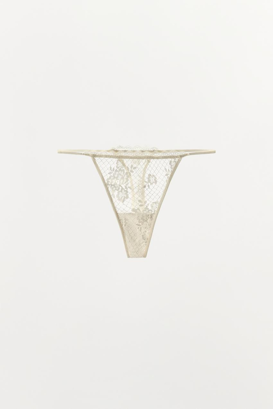 ZARA КРУЖЕВНЫЕ ТРУСЫ-ТАНГА, ЭКРЮ