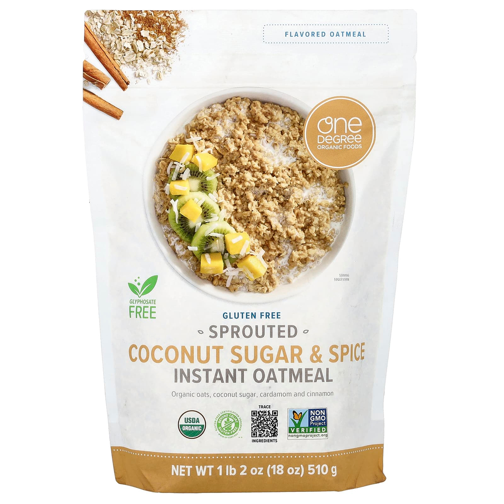 One Degree Organic Foods, пророщенная растворимая овсянка, кокосовый сахар и специи, 510 г (18 унций)