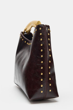 ZARA СУМКА С ЗАКЛЕПКАМИ, КОРИЧНЕВЫЙ
