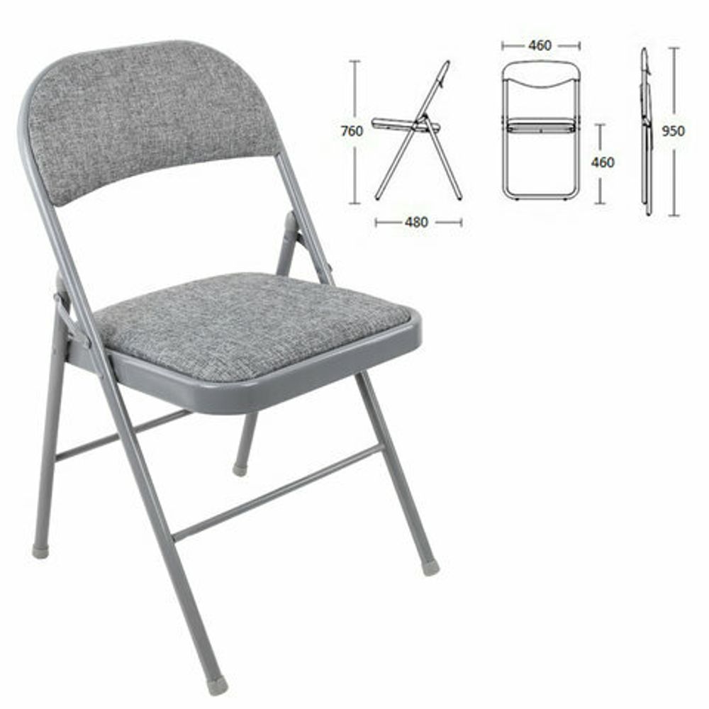 Стул складной BRABIX "Golf Plus CF-003 КОМФОР"Т, серый каркас, серая ткань, 532890
